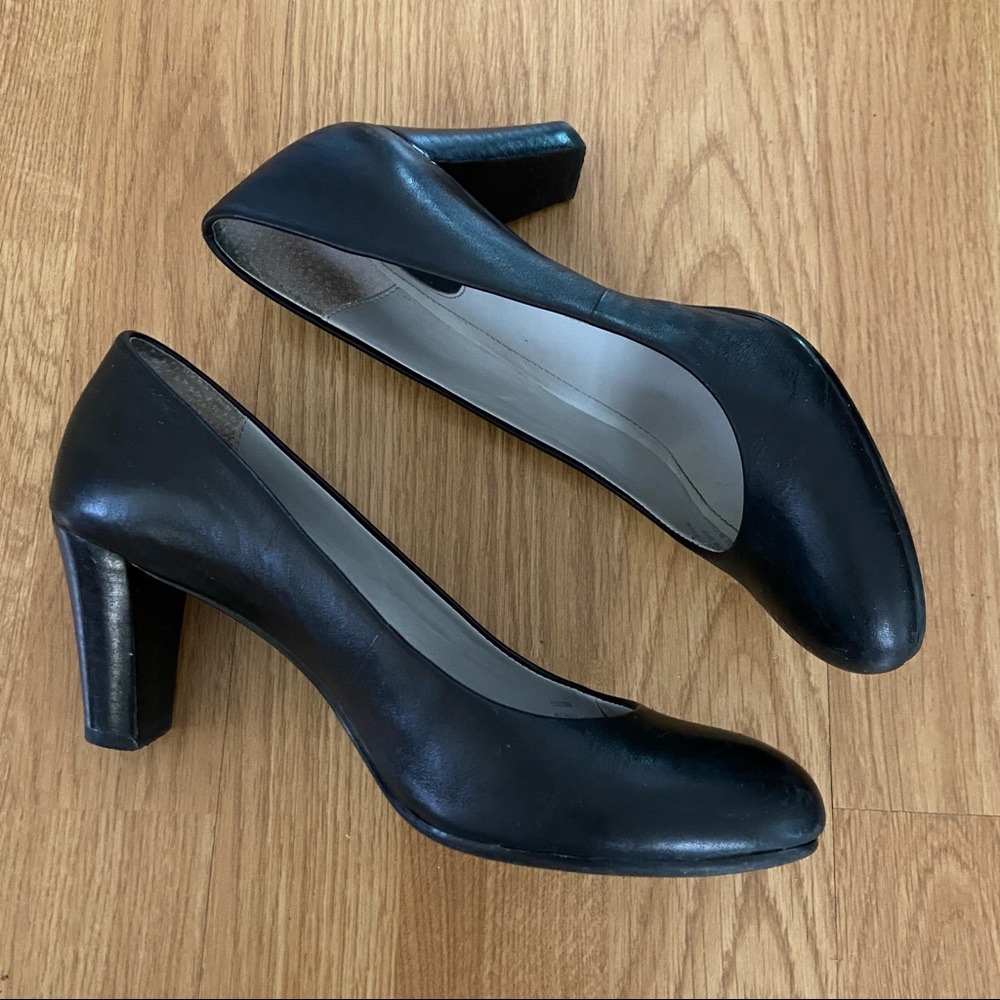 2.5 inch black leather heels (Calvin Klein)
